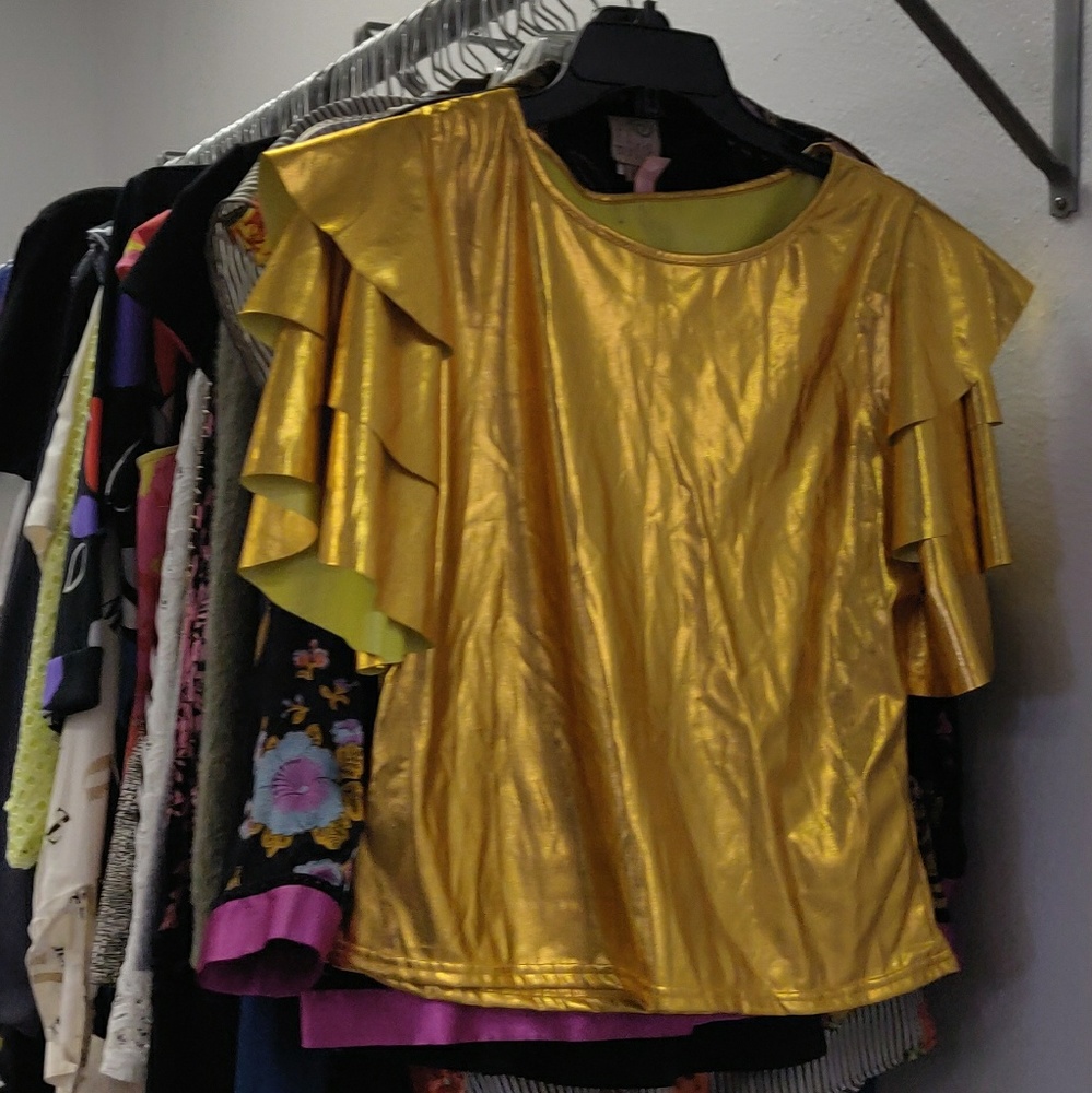 Disco Glam Gold Ruffled Women's Top
